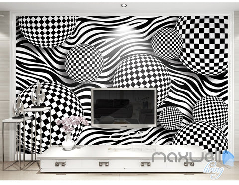 Image of 3D Chessboard Ball 5D Wall Paper Mural Art Print Decals Modern Room Decor IDCWP-3DB-000020