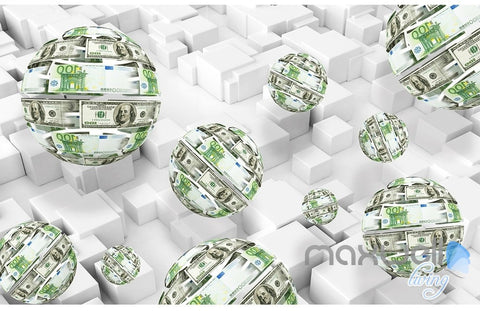 Image of 3D Money Ball Blocks 5D Wall Paper Mural Art Print Decals Modern Decor IDCWP-3DB-000028