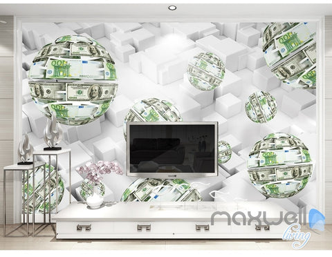 Image of 3D Money Ball Blocks 5D Wall Paper Mural Art Print Decals Modern Decor IDCWP-3DB-000028
