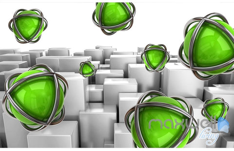 Image of 3D Green Ball Blocks 5D Wall Paper Mural Art Print Decals Business Decor IDCWP-3DB-000030