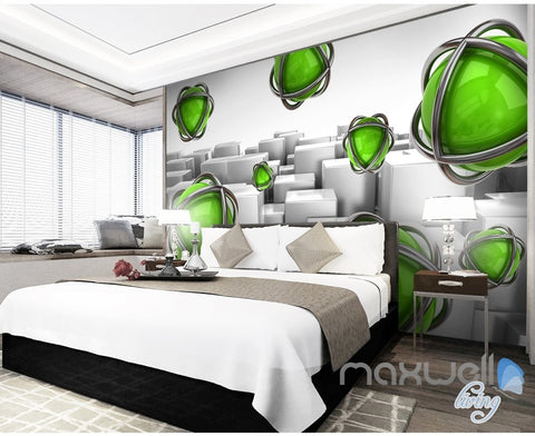 Image of 3D Green Ball Blocks 5D Wall Paper Mural Art Print Decals Business Decor IDCWP-3DB-000030