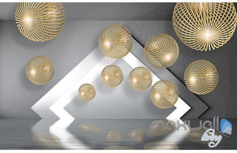 Image of 3D Yellow Hollow Ball 5D Wall Paper Mural Modern Art Print Decals Decor IDCWP-3DB-000033