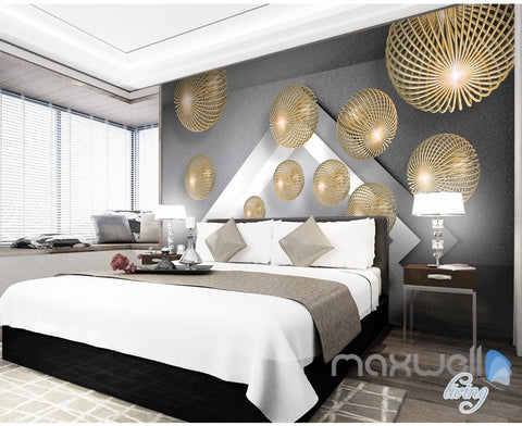 Image of 3D Yellow Hollow Ball 5D Wall Paper Mural Modern Art Print Decals Decor IDCWP-3DB-000033