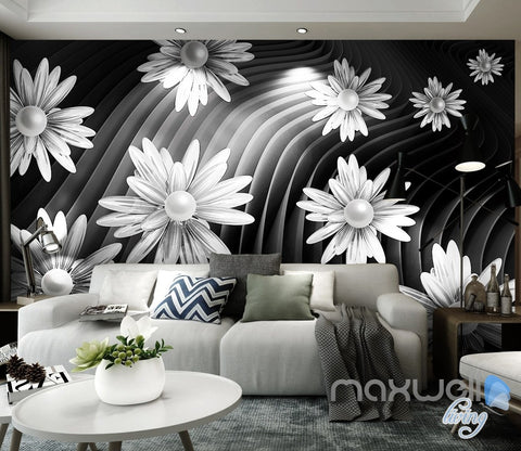 Image of 3D Daisy Flowers Modern 5D Wall Paper Mural Art Print Business Office Decor IDCWP-3DB-000038