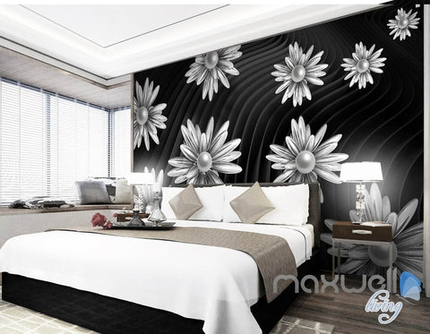 Image of 3D Daisy Flowers Modern 5D Wall Paper Mural Art Print Business Office Decor IDCWP-3DB-000038