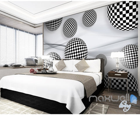 Image of 3D Black White Ball 5D Wall Paper Mural Art Print Decals Business Decor IDCWP-3DB-000041