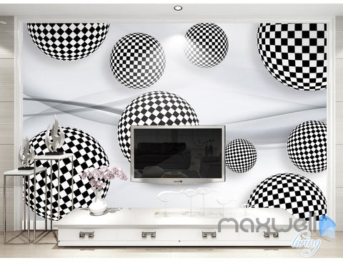 Image of 3D Black White Ball 5D Wall Paper Mural Art Print Decals Business Decor IDCWP-3DB-000041