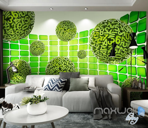 Image of 3D Green Number Ball 5D Wall Paper Mural Art Print Decals Business Decor IDCWP-3DB-000042