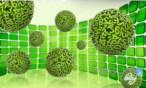 Image of 3D Green Number Ball 5D Wall Paper Mural Art Print Decals Business Decor IDCWP-3DB-000042
