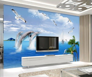 3D Seaside Landscape Dolphin Wallpaper IDCWP-DZ-000043
