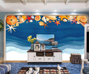 Ocean starfish shell watercolor mediterranean mural IDCWP-DZ-000227