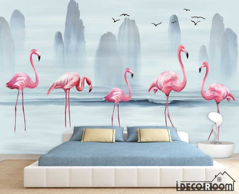 Image of Modern minimalist Nordic flamingo wallpaper wall murals IDCWP-HL-000002