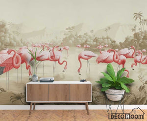European retro flowers birds scenery flamingo wallpaper wall murals IDCWP-HL-000005