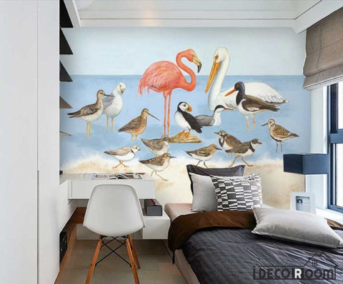 Image of Flamingo seabird animal cartoon children wallpaper wall murals IDCWP-HL-000007