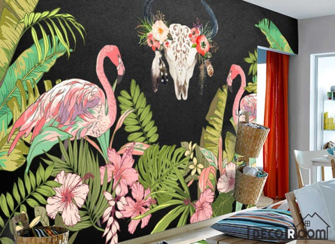 Image of flamingo tropical rainforest tropical plant wallpaper wall murals IDCWP-HL-000015