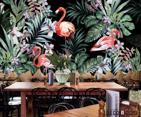Image of European pastoral flamingo tropical rainforest wallpaper IDCWP-HL-000016