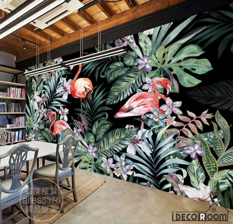 Image of European pastoral flamingo tropical rainforest wallpaper IDCWP-HL-000016