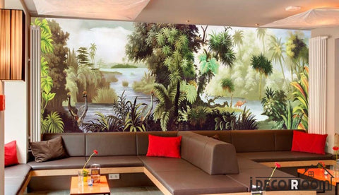 Image of European retro rainforest flamingo garden wallpaper wall murals IDCWP-HL-000019