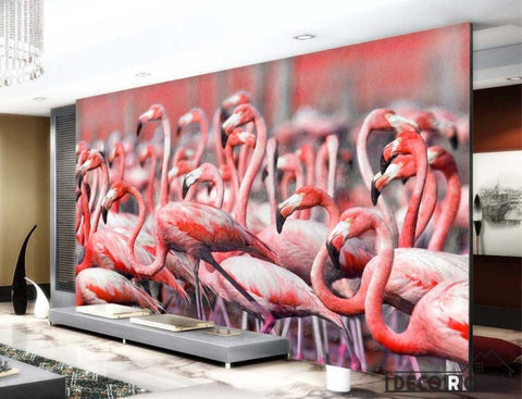 Image of Relief flamingo wallpaper wall murals IDCWP-HL-000026