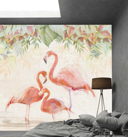 Image of Beautiful flamingo flowers wallpaper wall murals IDCWP-HL-000029