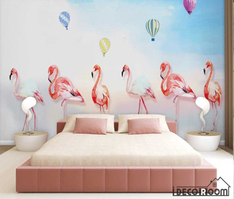 Image of blue sky white cloud flamingo balloon cartoon wallpaper wall murals IDCWP-HL-000034