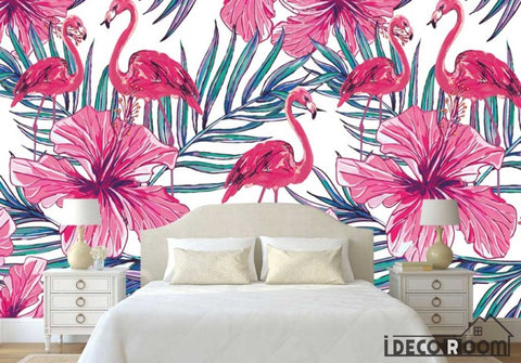 Image of Modern minimalist Nordic flamingo palm leaf wallpaper wall murals IDCWP-HL-000037