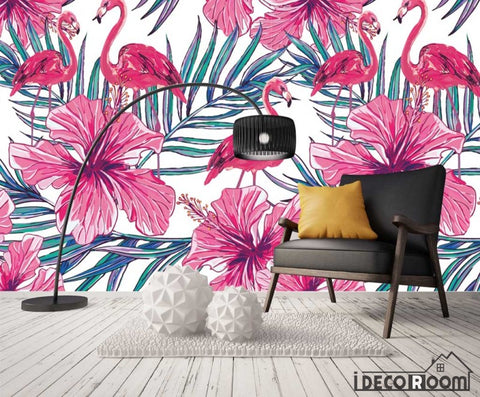 Image of Modern minimalist Nordic flamingo palm leaf wallpaper wall murals IDCWP-HL-000037