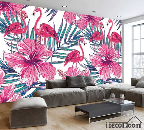 Image of Modern minimalist Nordic flamingo palm leaf wallpaper wall murals IDCWP-HL-000037