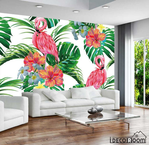Image of Modern minimalist Nordic palm leaf flamingo wallpaper wall murals IDCWP-HL-000038