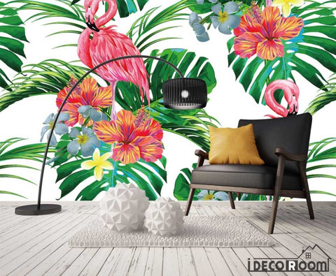 Image of Modern minimalist Nordic palm leaf flamingo wallpaper wall murals IDCWP-HL-000038
