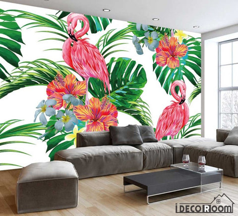 Image of Modern minimalist Nordic palm leaf flamingo wallpaper wall murals IDCWP-HL-000038