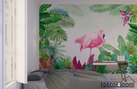 Image of Tropical park landscape flamingo green monstera wallpaper wall murals IDCWP-HL-000041