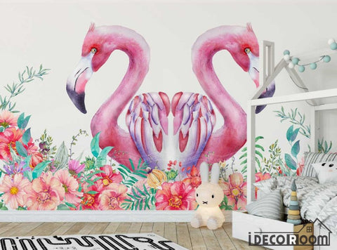 Image of Nordic minimalist flamingo floral wallpaper wall murals IDCWP-HL-000043