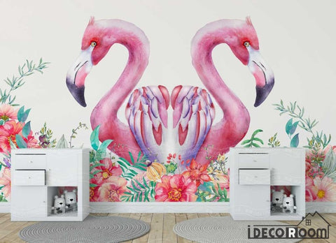Image of Nordic minimalist  flamingo floral wallpaper wall murals IDCWP-HL-000043