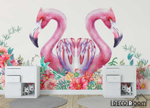 Image of Nordic minimalist flamingo floral wallpaper wall murals IDCWP-HL-000043