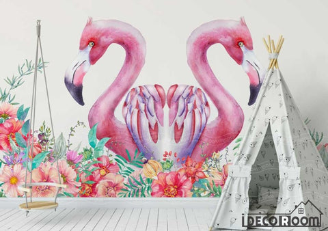 Image of Nordic minimalist flamingo floral wallpaper wall murals IDCWP-HL-000043