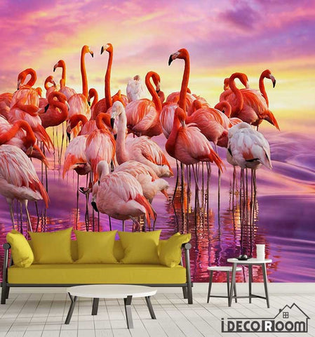 Image of Beautiful stylish flamingo sea creative wallpaper wall murals IDCWP-HL-000047