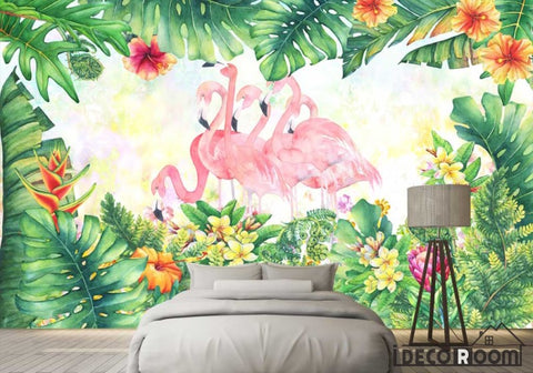 Image of Nordic style tropical plant Flamingo wallpaper wall murals IDCWP-HL-000053