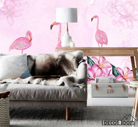 Image of Nordic minimalist abstract flamingo floral wallpaper wall murals IDCWP-HL-000056