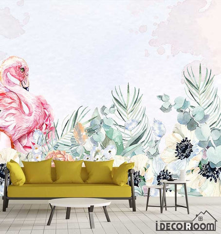 Image of Nordic minimalist flamingo floral wallpaper wall murals IDCWP-HL-000061
