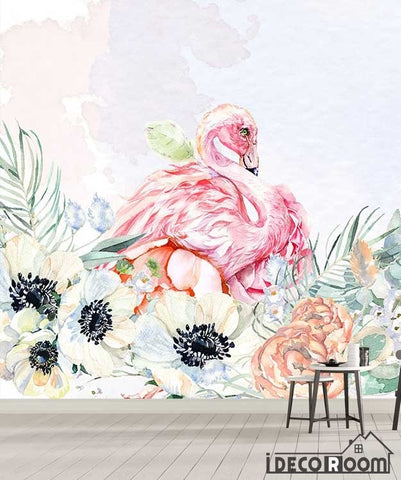 Image of Nordic minimalist flamingo floral wallpaper wall murals IDCWP-HL-000061