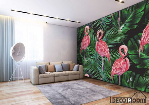 Image of Nordic style flamingos tropical plants wallpaper wall murals IDCWP-HL-000063
