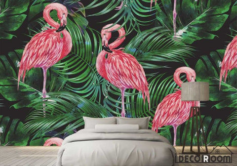 Image of Nordic style flamingos tropical plants wallpaper wall murals IDCWP-HL-000063