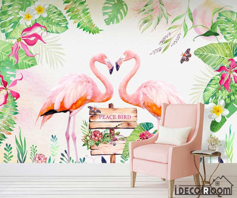 Image of Nordic tropical flamingo sofa wallpaper wall murals IDCWP-HL-000074