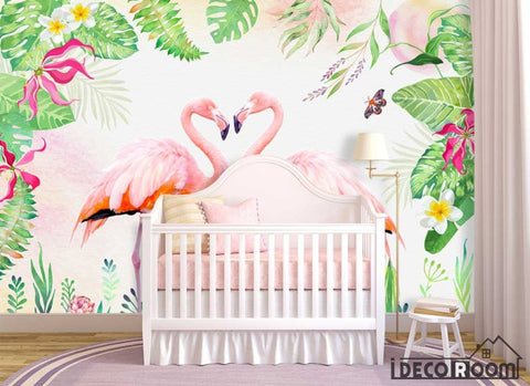 Image of Nordic tropical flamingo sofa wallpaper wall murals IDCWP-HL-000074