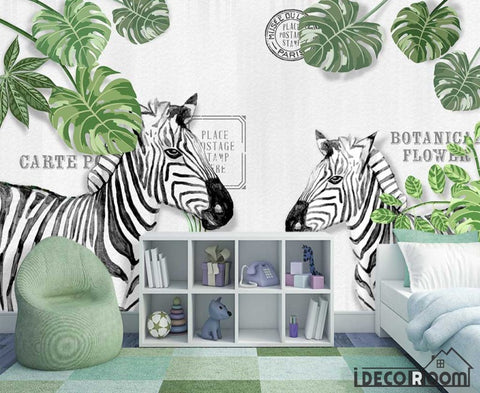 Image of Nordic zebra tree oil painting sofa wallpaper wall murals IDCWP-HL-000076