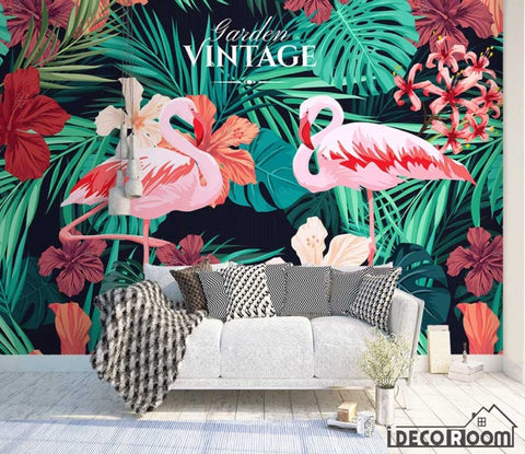Image of Nordic tropical flamingo sofa wallpaper wall murals IDCWP-HL-000078