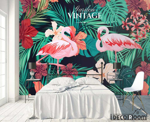 Image of Nordic tropical flamingo sofa wallpaper wall murals IDCWP-HL-000078