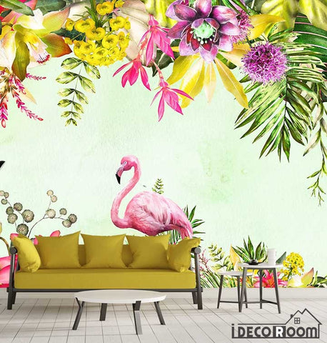Image of Nordic minimalist flamingo plant floral wallpaper wall murals IDCWP-HL-000079