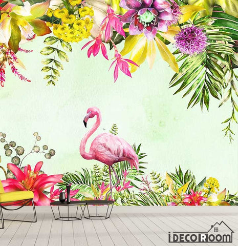 Image of Nordic minimalist flamingo plant floral wallpaper wall murals IDCWP-HL-000079